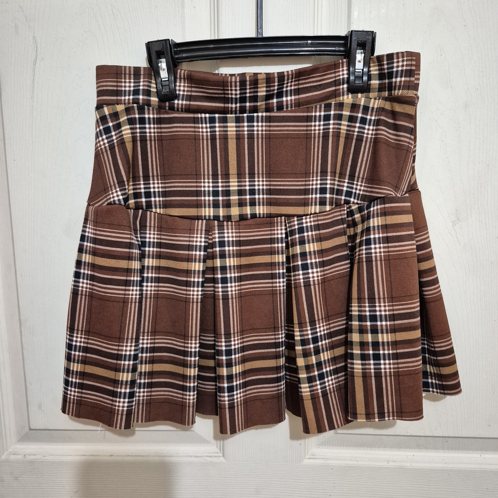 Chic Tan Plaid Mini Skirt